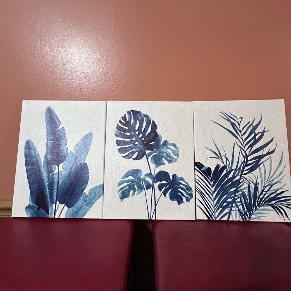Blue Botanical Canvas Wall Art Set